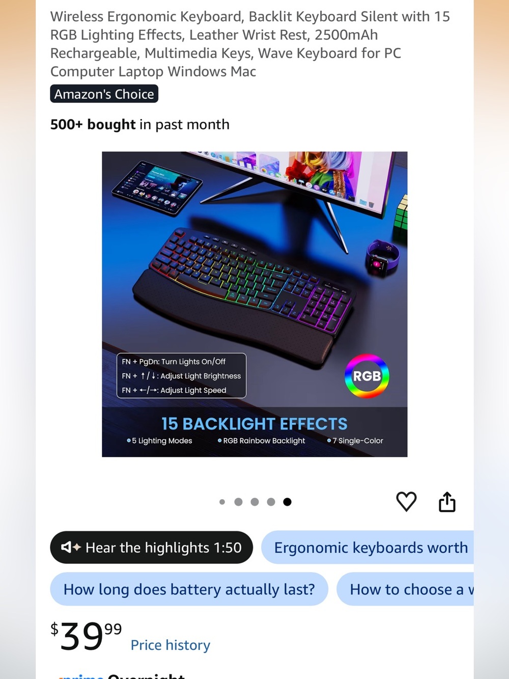 Wireless Backlit Ergonomic Keyboard - Picture 7 of 7